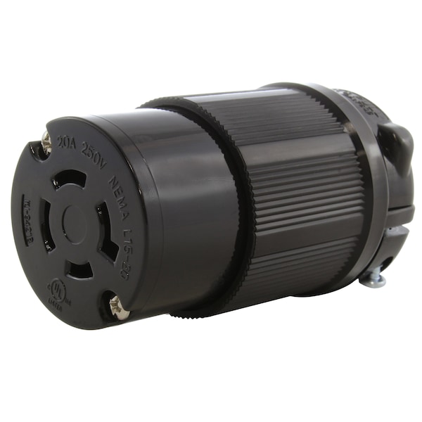 Locking Connector, L15-20R, 20 A, 250V AC, Three Phase, Black